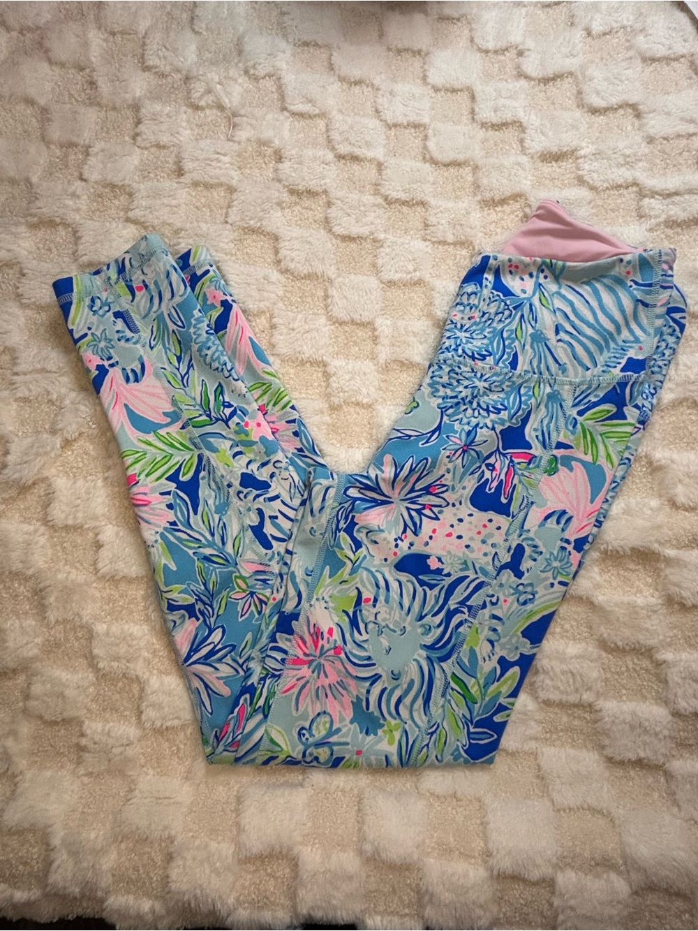 Lilly Pulitzer Colorful Floral Stretch Leggings - Blue, Pink & Green Size S